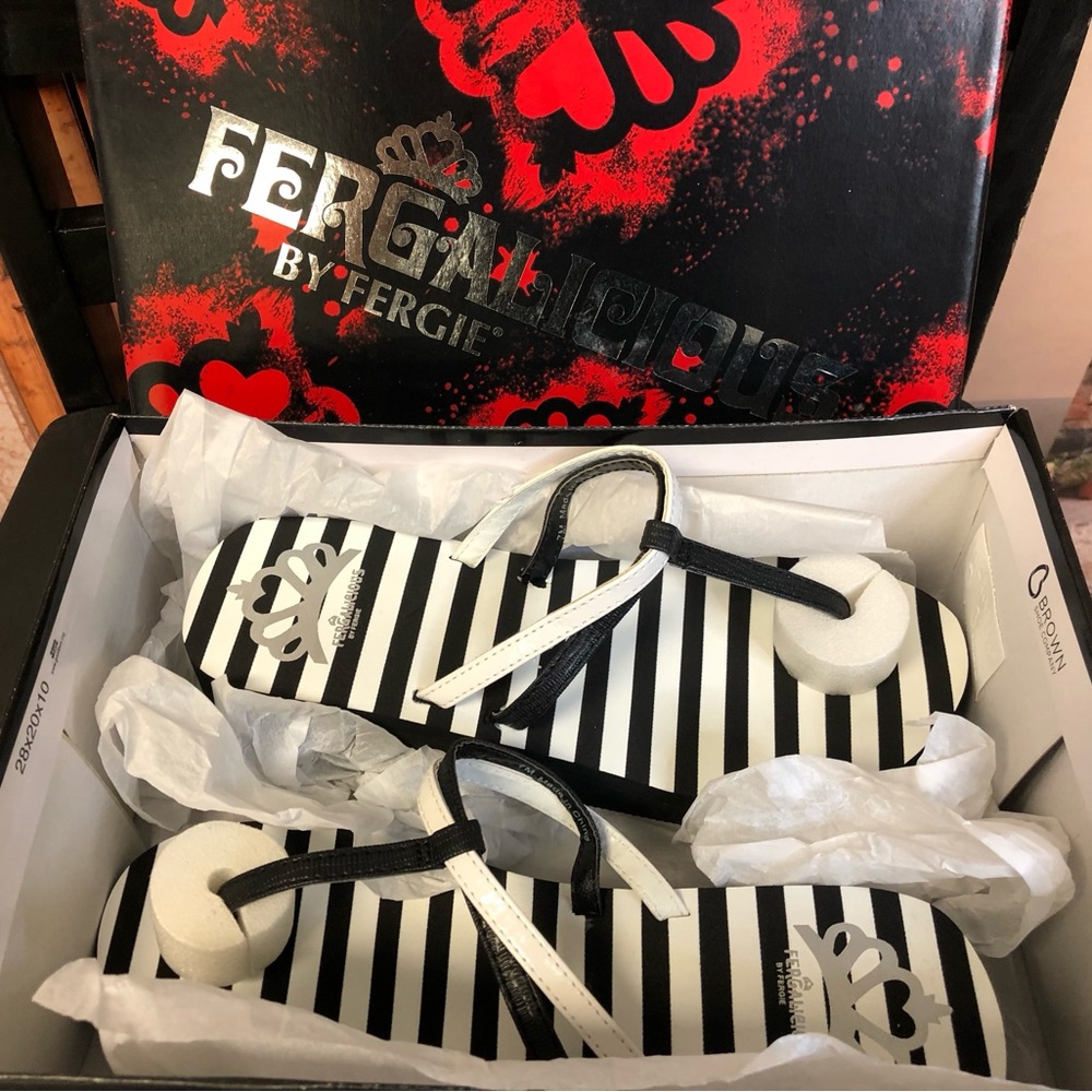 Fergalicious by Fergie Shoes Black and White Striped Pattern Sandals